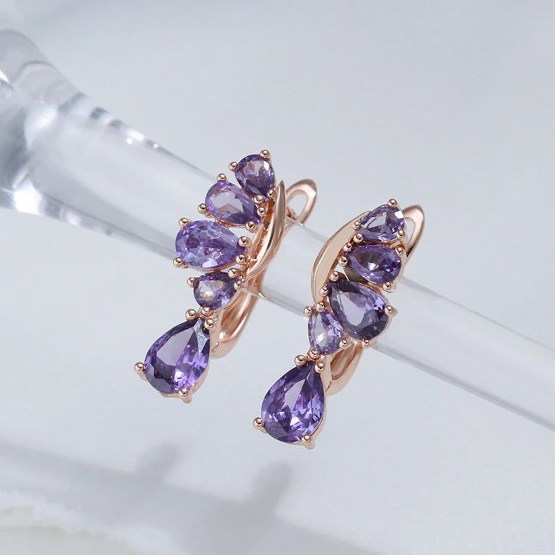 Smart Heart-Shaped Purple Zircon Drop Earrings in 585 Rose Gold