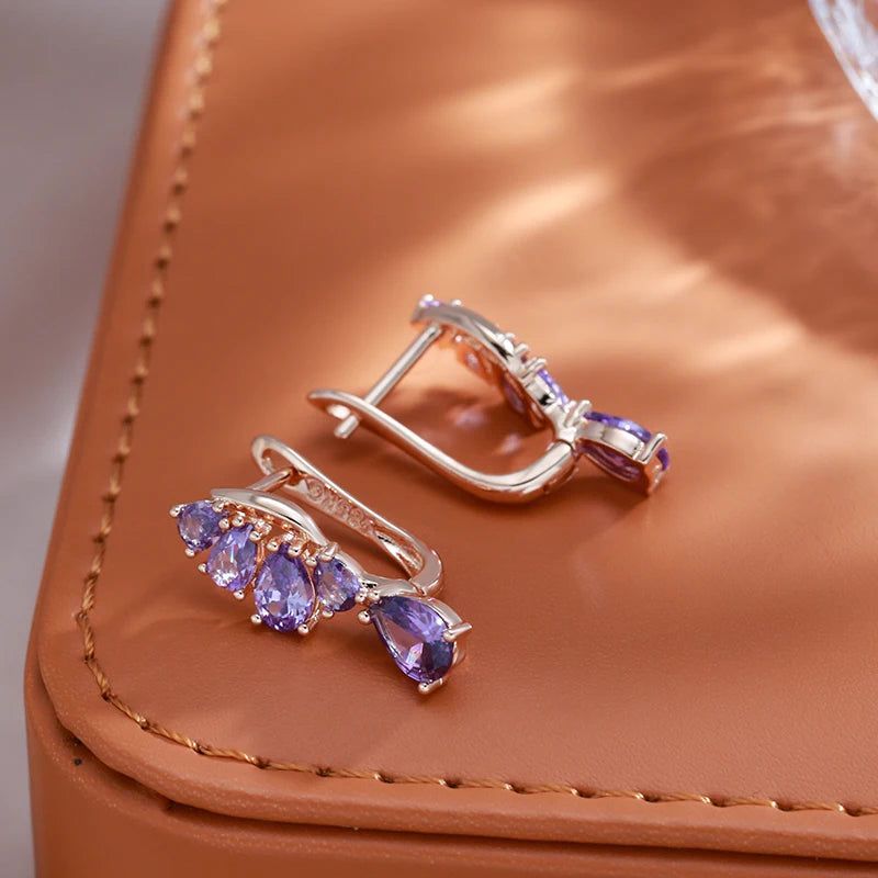 Smart Heart-Shaped Purple Zircon Drop Earrings in 585 Rose Gold