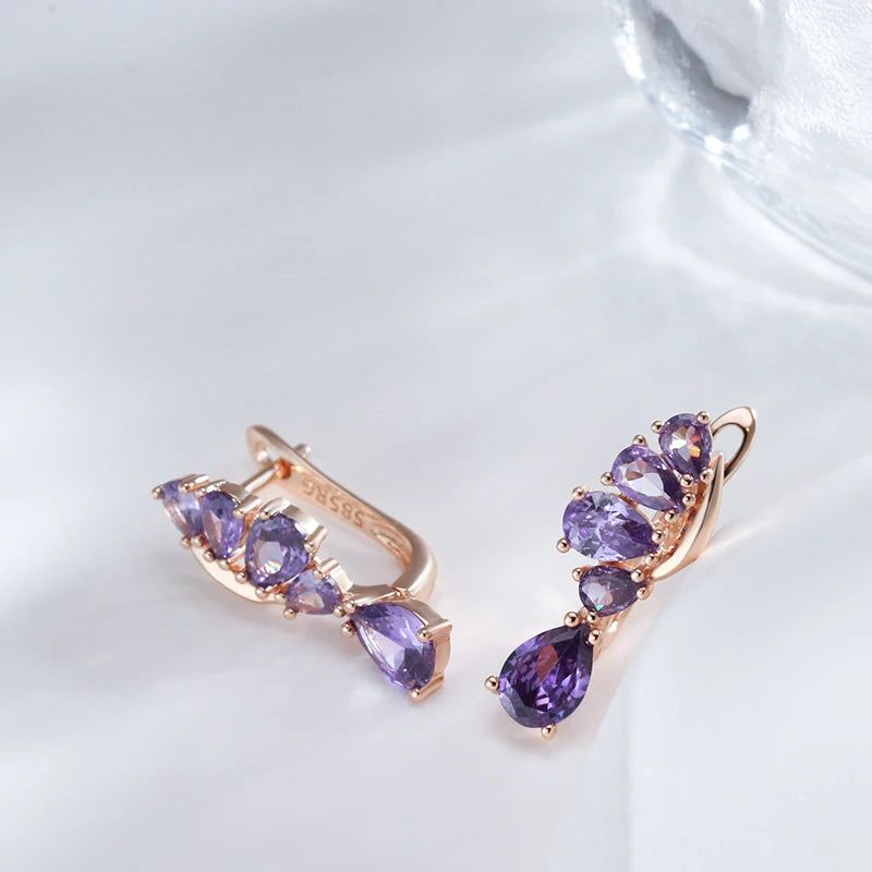 Smart Heart-Shaped Purple Zircon Drop Earrings in 585 Rose Gold