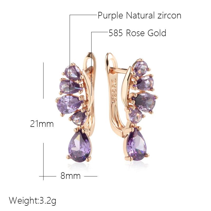 Smart Heart-Shaped Purple Zircon Drop Earrings in 585 Rose Gold