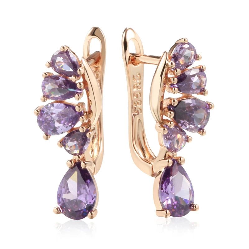 Smart Heart-Shaped Purple Zircon Drop Earrings in 585 Rose Gold