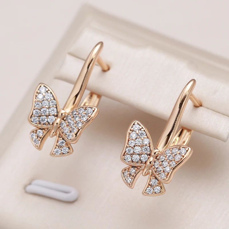 Smart Hollow Butterfly Long Drop Earrings in 585 Rose Gold - Unique Fashion Jewelry