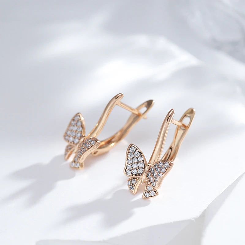 Smart Hollow Butterfly Long Drop Earrings in 585 Rose Gold - Unique Fashion Jewelry