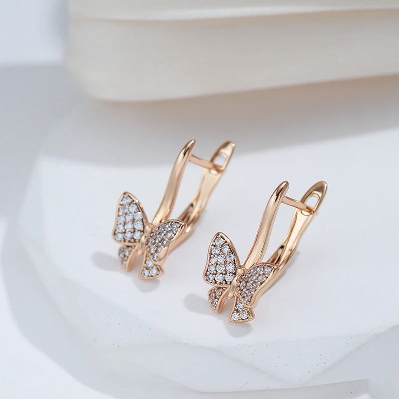 Smart Hollow Butterfly Long Drop Earrings in 585 Rose Gold - Unique Fashion Jewelry