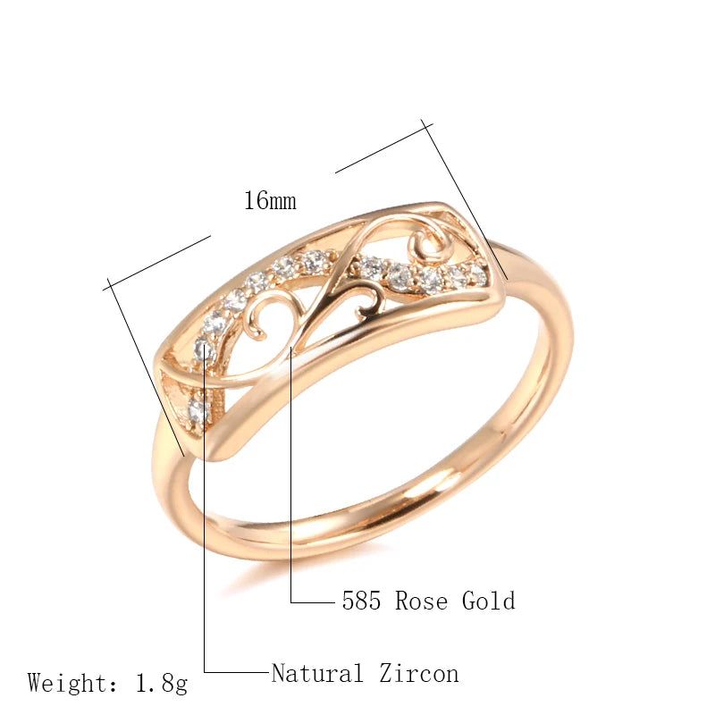 Smart Hollow Carved 585 Rose Gold Ring with Natural Zircon Stones