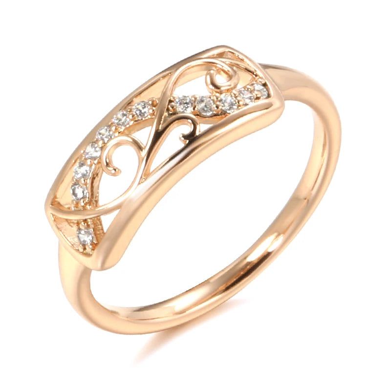 Smart Hollow Carved 585 Rose Gold Ring with Natural Zircon Stones