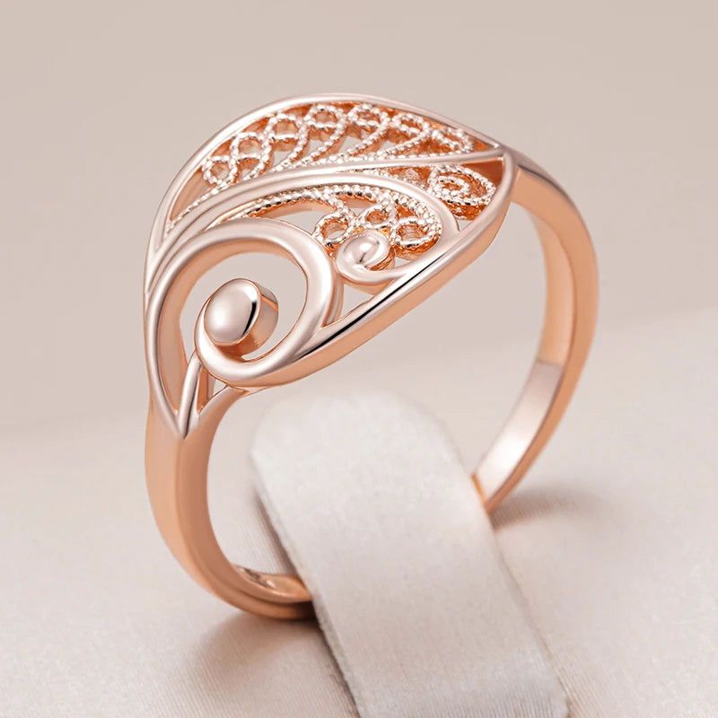 Smart Hollow Floral 585 Rose Gold Bridal Ring - Unique Fashion Jewelry