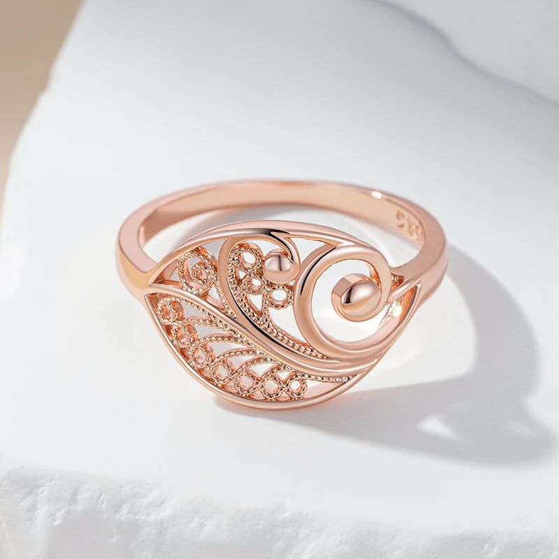 Smart Hollow Floral 585 Rose Gold Bridal Ring - Unique Fashion Jewelry