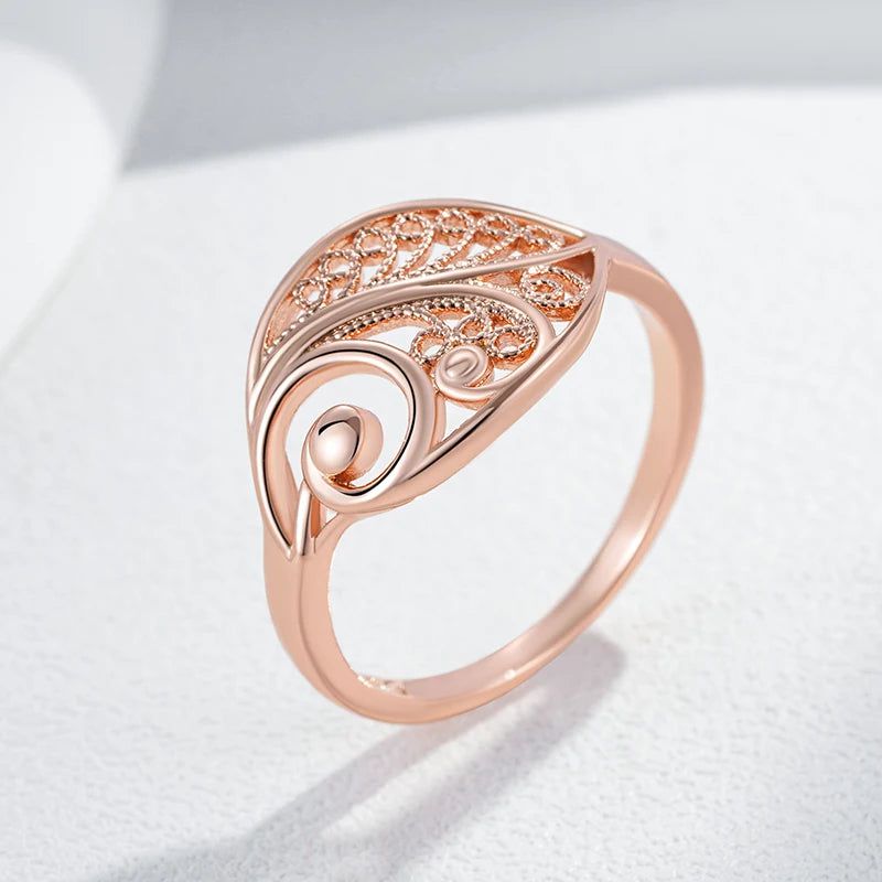 Smart Hollow Floral 585 Rose Gold Bridal Ring - Unique Fashion Jewelry