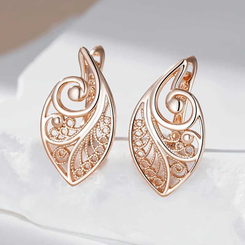 Smart Hollow Floral Design Rose Gold Bridal Earrings - Trendy Drop Jewelry