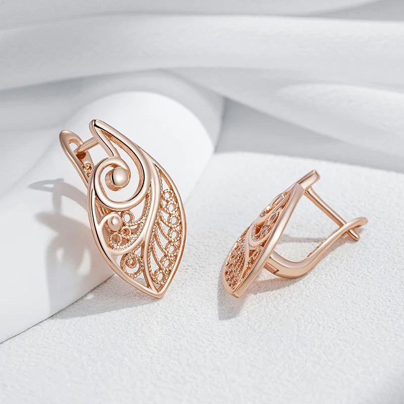 Smart Hollow Floral Design Rose Gold Bridal Earrings - Trendy Drop Jewelry