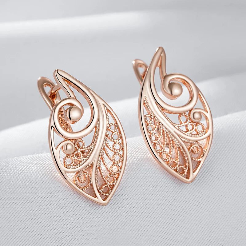 Smart Hollow Floral Design Rose Gold Bridal Earrings - Trendy Drop Jewelry