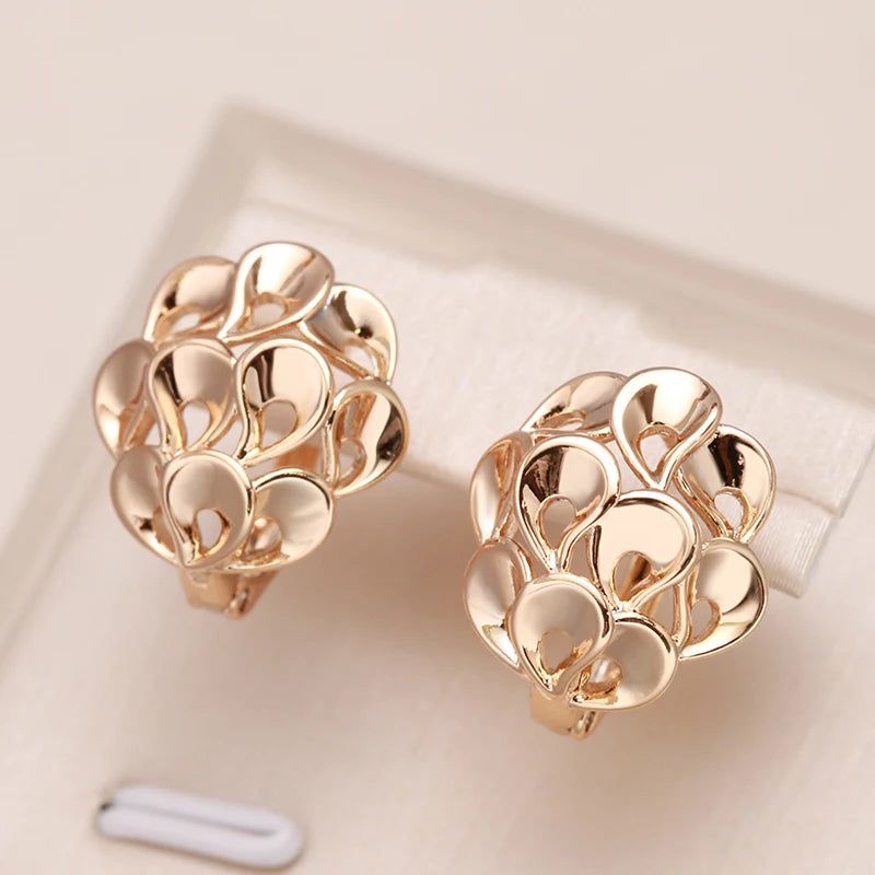 Smart Hollow Floral Drop Earrings in 585 Rose Gold - Trendy Bridal Jewelry