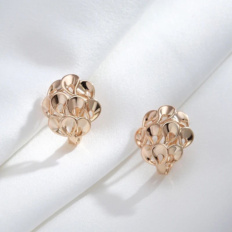 Smart Hollow Floral Drop Earrings in 585 Rose Gold - Trendy Bridal Jewelry