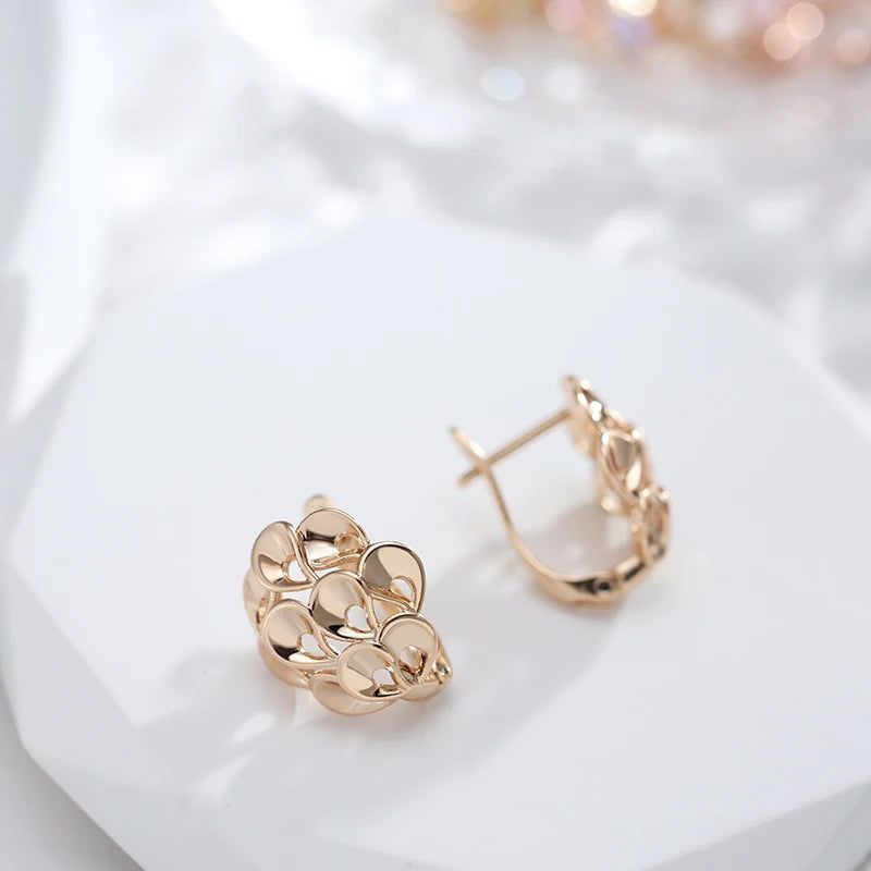 Smart Hollow Floral Drop Earrings in 585 Rose Gold - Trendy Bridal Jewelry