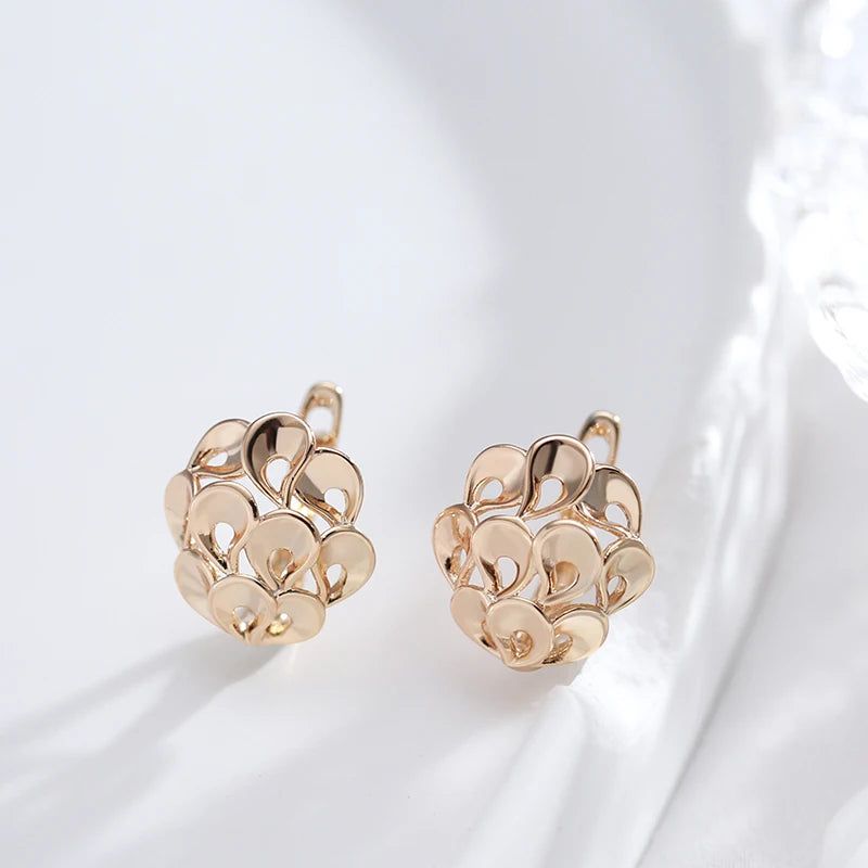 Smart Hollow Floral Drop Earrings in 585 Rose Gold - Trendy Bridal Jewelry