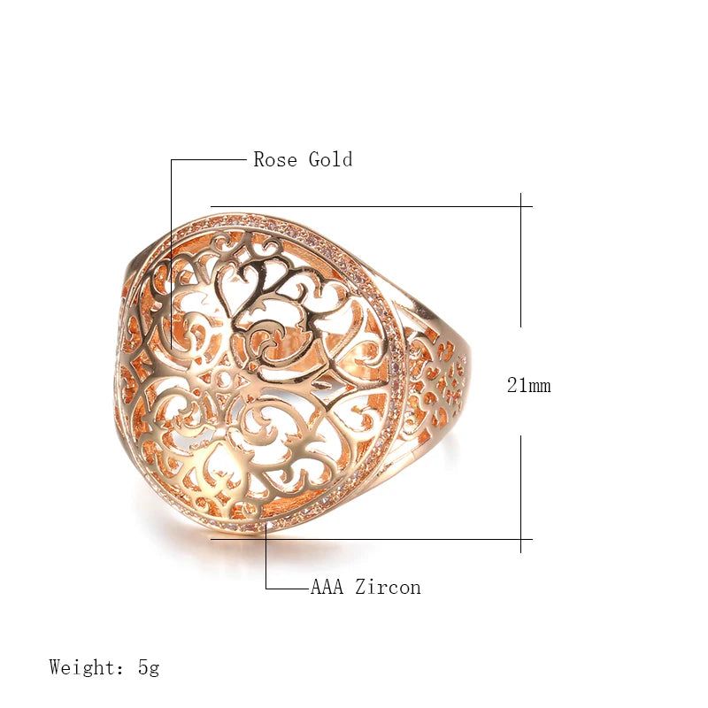 Smart Hollow Flower 585 Rose Gold Cocktail Ring with Natural Zircon Inlay