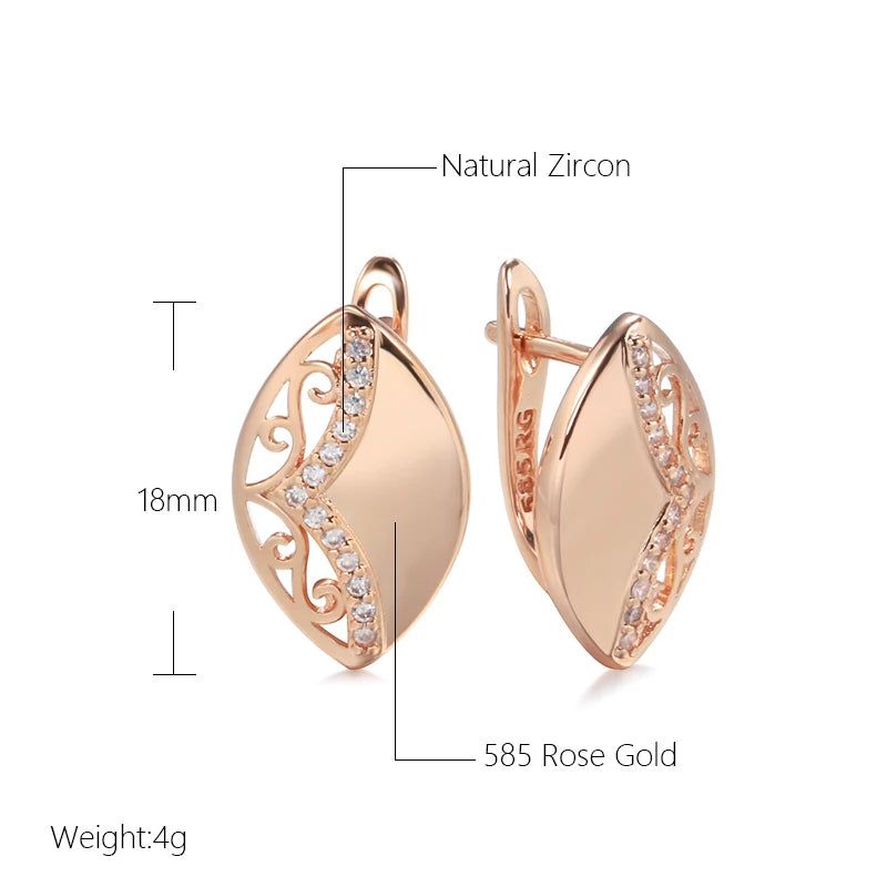 Smart Hollow Flower Dangle Earrings in 585 Rose Gold with Natural Zircon - Boho Chic Jewelry