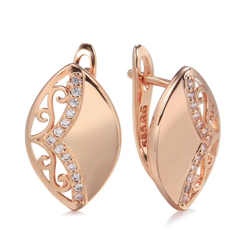 Smart Hollow Flower Dangle Earrings in 585 Rose Gold with Natural Zircon - Boho Chic Jewelry