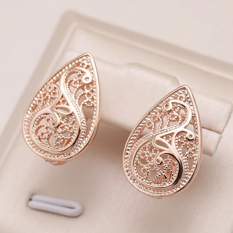 Smart Hollow Flower Drop Earrings in 585 Rose Gold for Bridal and Special Occasions