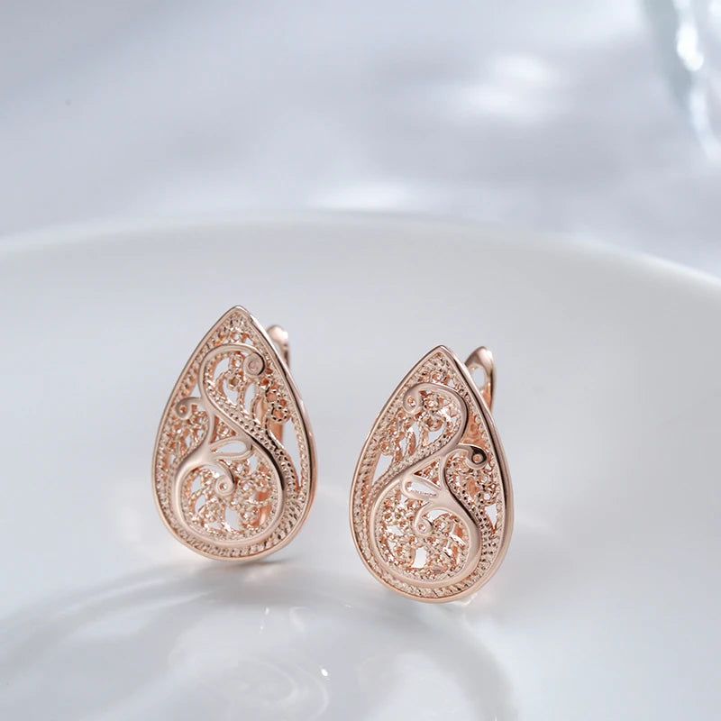 Smart Hollow Flower Drop Earrings in 585 Rose Gold for Bridal and Special Occasions