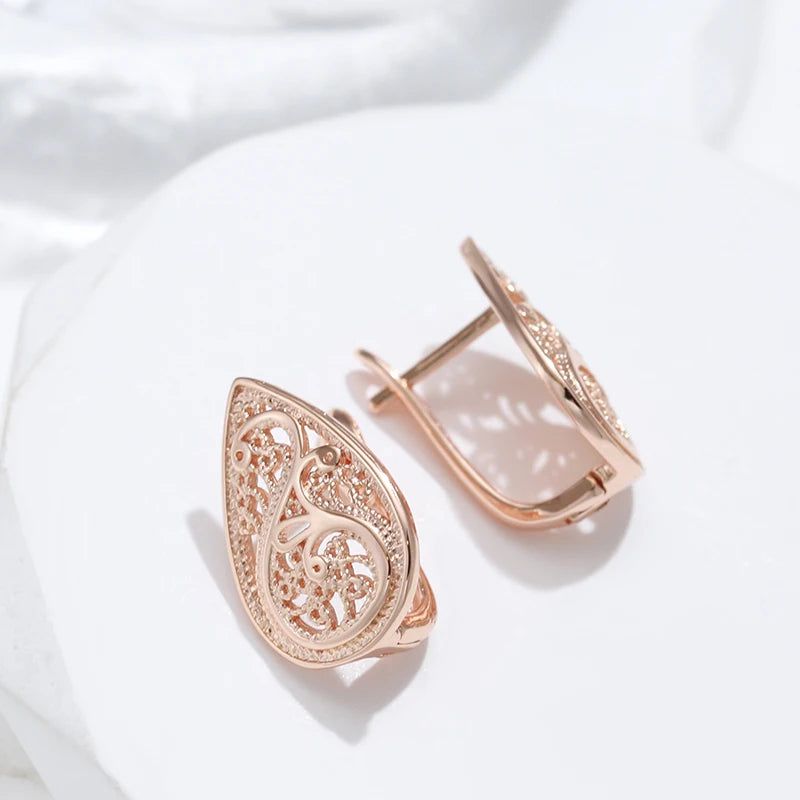 Smart Hollow Flower Drop Earrings in 585 Rose Gold for Bridal and Special Occasions