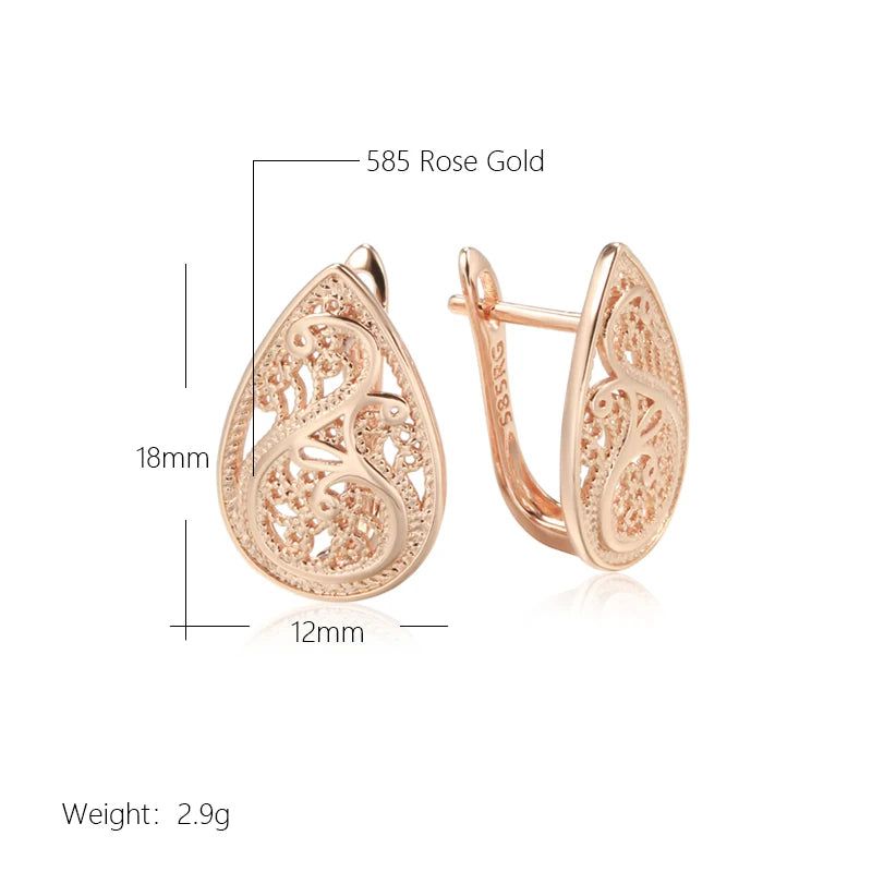 Smart Hollow Flower Drop Earrings in 585 Rose Gold for Bridal and Special Occasions