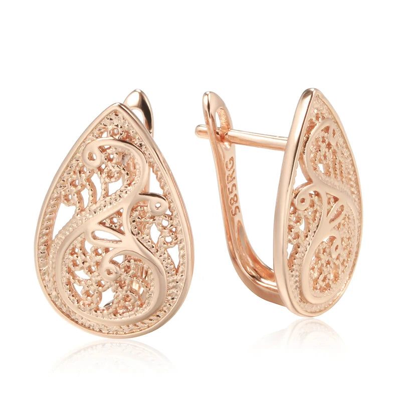 Smart Hollow Flower Drop Earrings in 585 Rose Gold for Bridal and Special Occasions