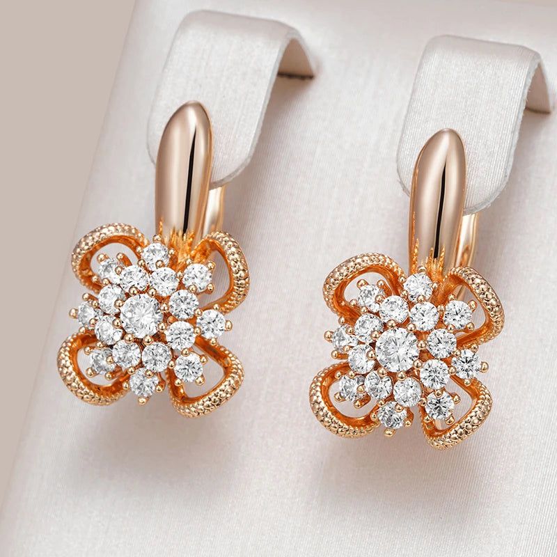 Smart Hollow Flower Earrings with Natural Zircon in 585 Rose Gold Finish