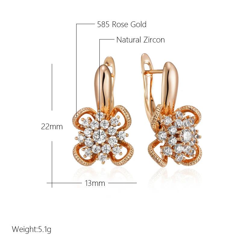 Smart Hollow Flower Earrings with Natural Zircon in 585 Rose Gold Finish