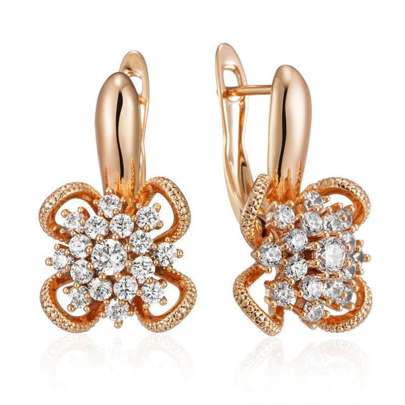 Smart Hollow Flower Earrings with Natural Zircon in 585 Rose Gold Finish