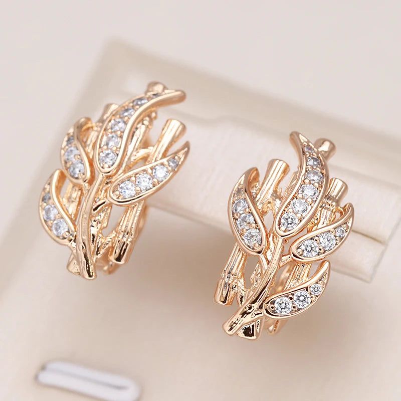 Smart Hollow Leaf Drop Earrings in 585 Rose Gold - Unique and Romantic Fashion Jewelry