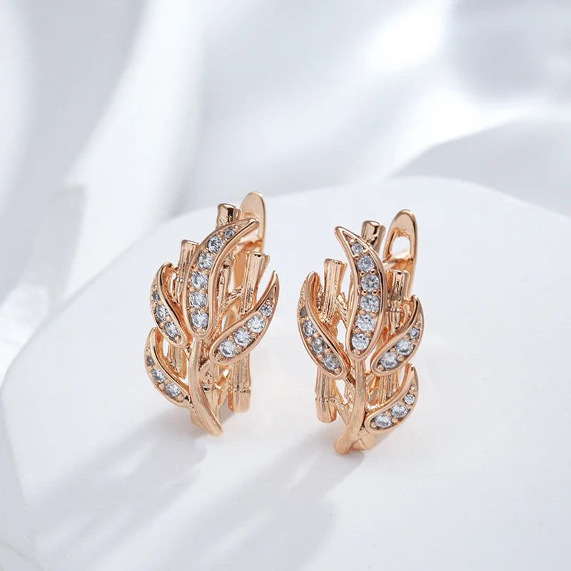 Smart Hollow Leaf Drop Earrings in 585 Rose Gold - Unique and Romantic Fashion Jewelry