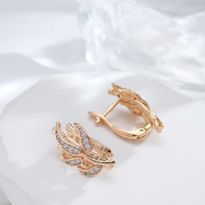 Smart Hollow Leaf Drop Earrings in 585 Rose Gold - Unique and Romantic Fashion Jewelry