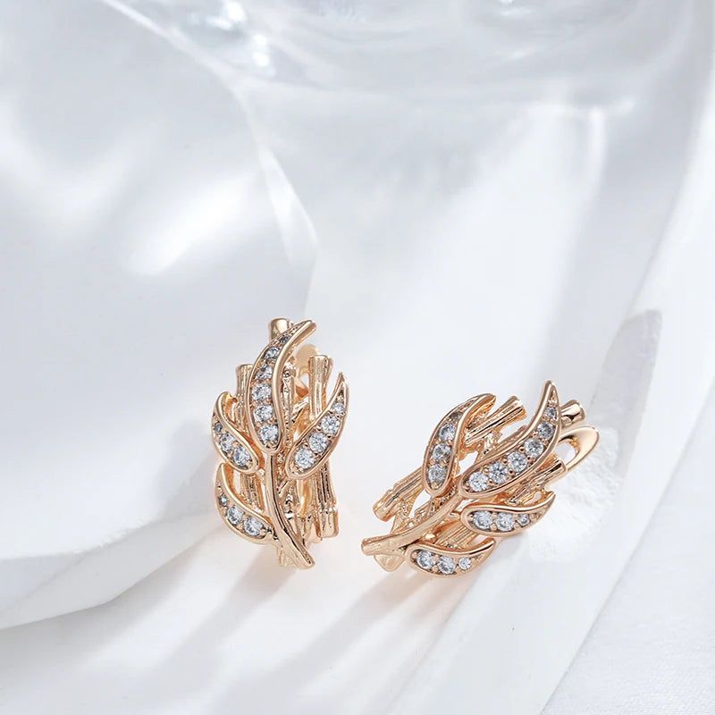 Smart Hollow Leaf Drop Earrings in 585 Rose Gold - Unique and Romantic Fashion Jewelry