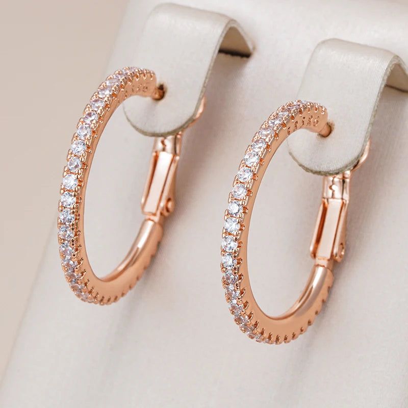 Smart Vintage-Inspired 585 Rose Gold Big Hoop Earrings with Natural Zircon Accents