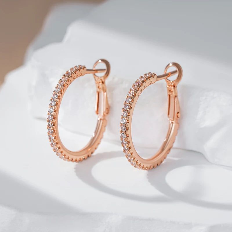 Smart Vintage-Inspired 585 Rose Gold Big Hoop Earrings with Natural Zircon Accents