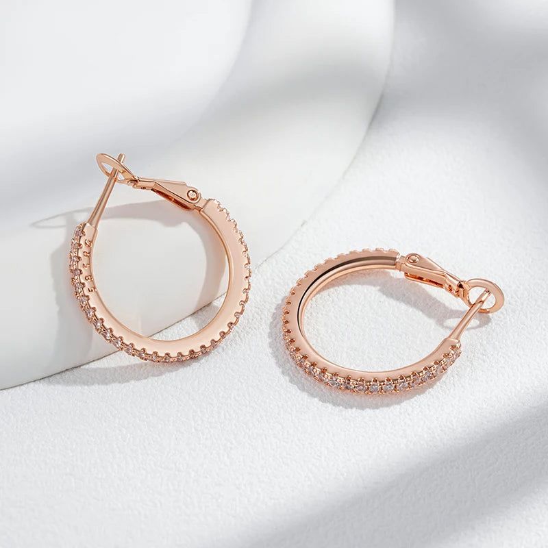 Smart Vintage-Inspired 585 Rose Gold Big Hoop Earrings with Natural Zircon Accents