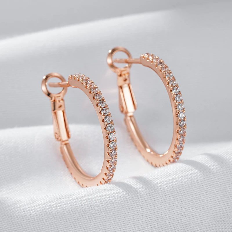 Smart Vintage-Inspired 585 Rose Gold Big Hoop Earrings with Natural Zircon Accents