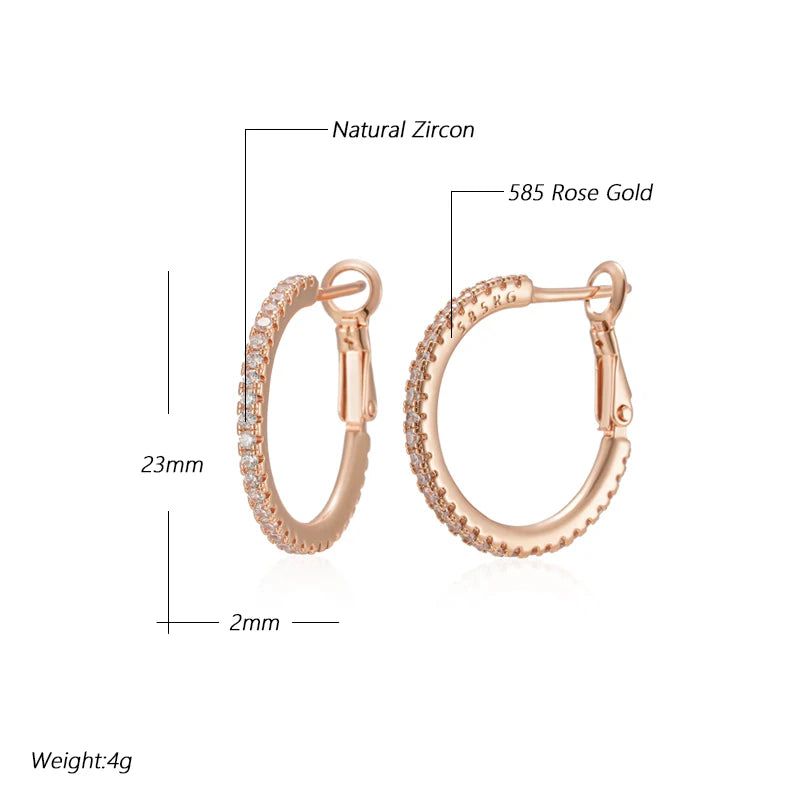 Smart Vintage-Inspired 585 Rose Gold Big Hoop Earrings with Natural Zircon Accents