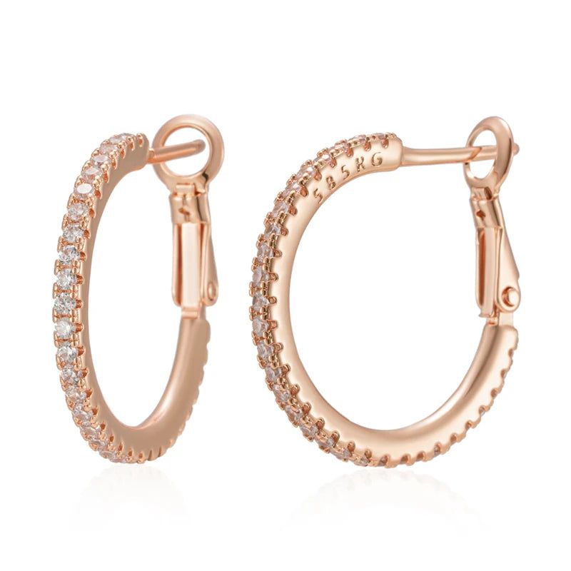 Smart Vintage-Inspired 585 Rose Gold Big Hoop Earrings with Natural Zircon Accents