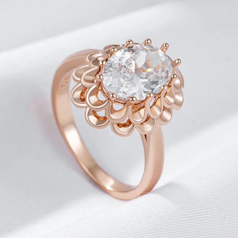 Smart Vintage-Inspired 585 Rose Gold Big Oval Natural Zircon Flower Ring