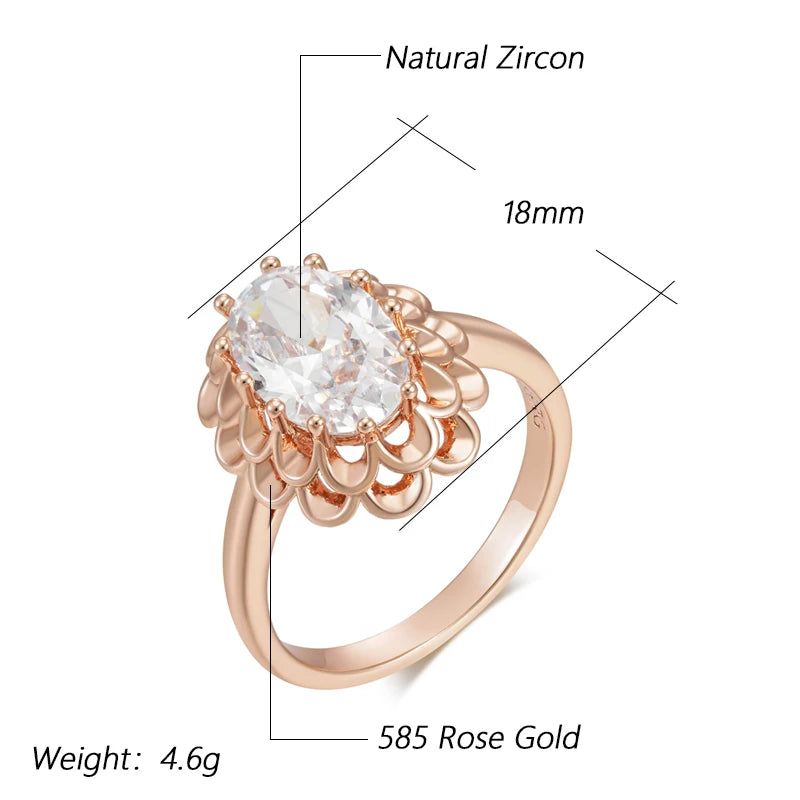 Smart Vintage-Inspired 585 Rose Gold Big Oval Natural Zircon Flower Ring