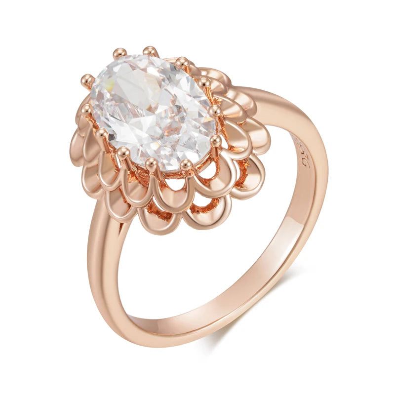 Smart Vintage-Inspired 585 Rose Gold Big Oval Natural Zircon Flower Ring