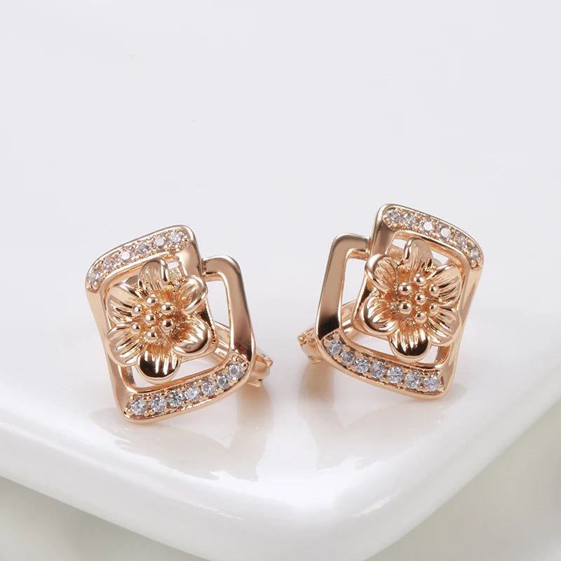 Smart Vintage-Inspired 585 Rose Gold Crystal Flower Drop Earrings with Natural Zircon Accents