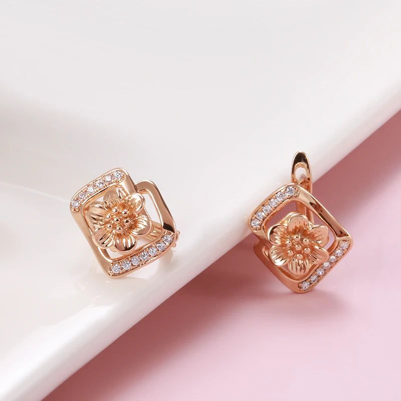 Smart Vintage-Inspired 585 Rose Gold Crystal Flower Drop Earrings with Natural Zircon Accents