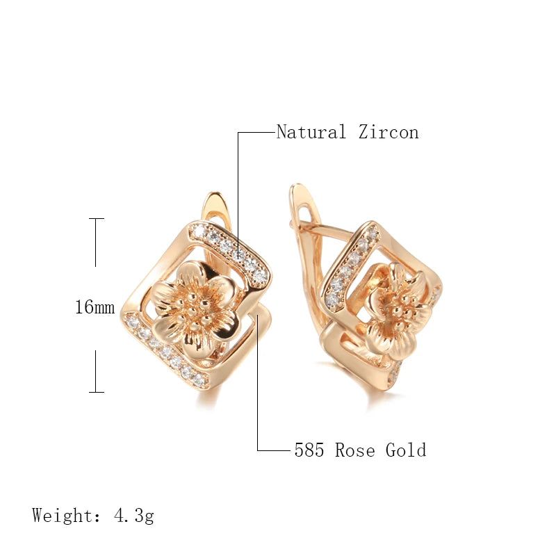 Smart Vintage-Inspired 585 Rose Gold Crystal Flower Drop Earrings with Natural Zircon Accents