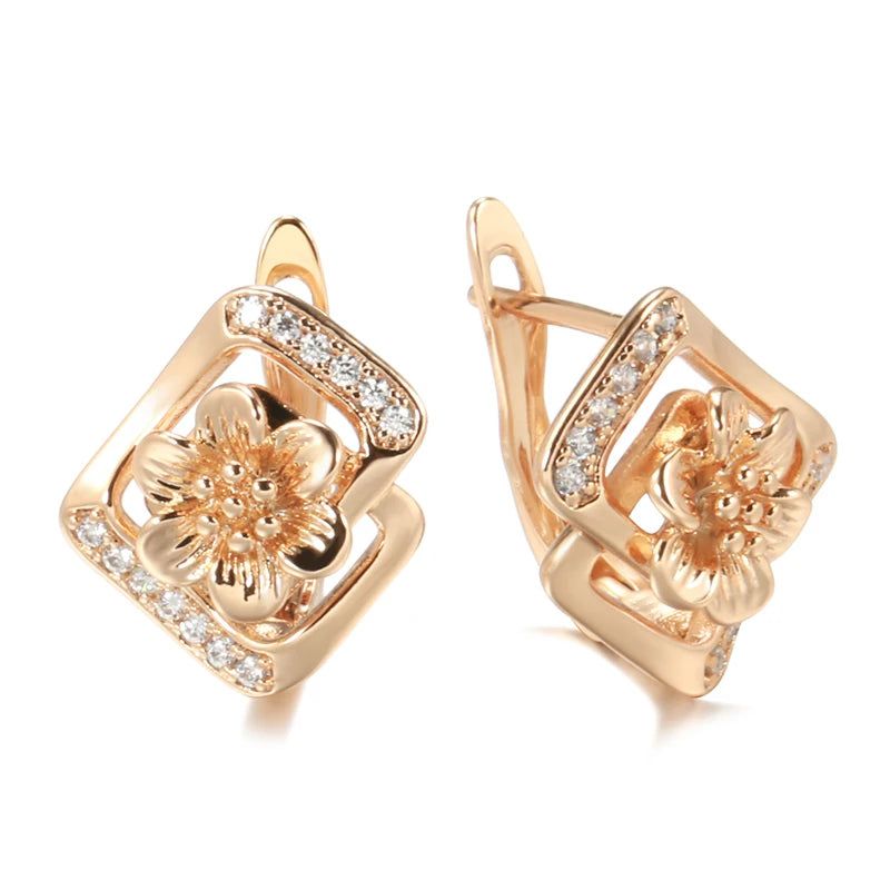 Smart Vintage-Inspired 585 Rose Gold Crystal Flower Drop Earrings with Natural Zircon Accents