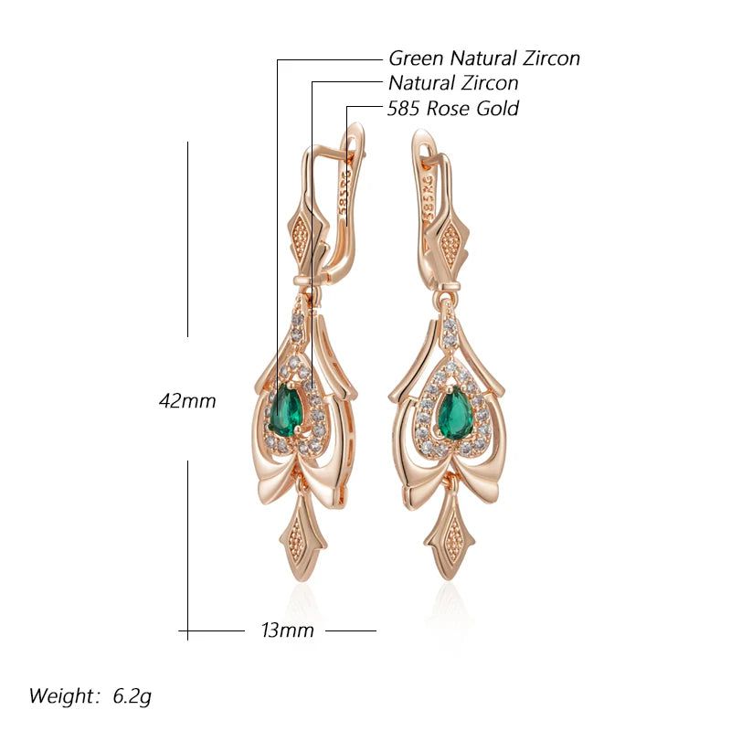 Smart Vintage-Inspired 585 Rose Gold Drop Earrings with Crystal Flower and Green Natural Zircon Accents