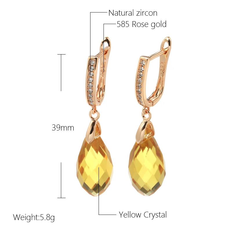 Smart Vintage-Inspired 585 Rose Gold Drop Earrings with Natural Zircon and Yellow Crystal